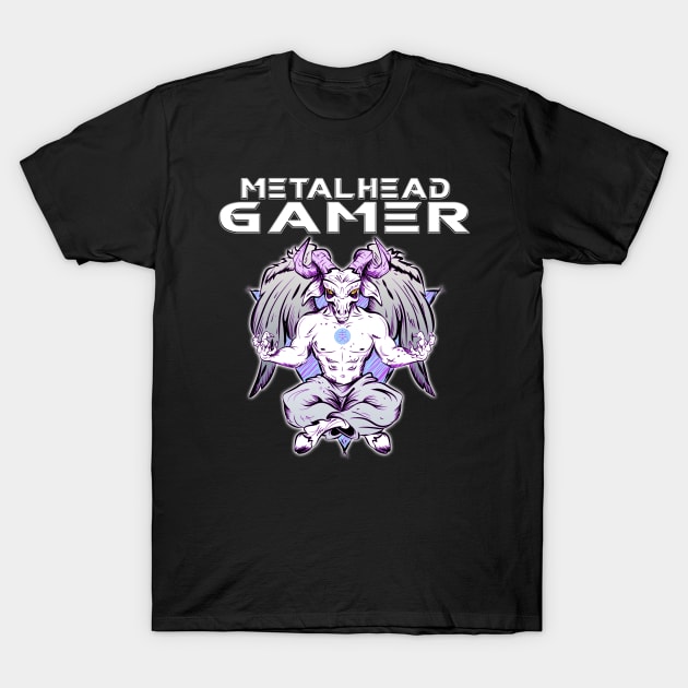 Metalhead Gamer Baphomet Meditate White T-Shirt by Shawnsonart